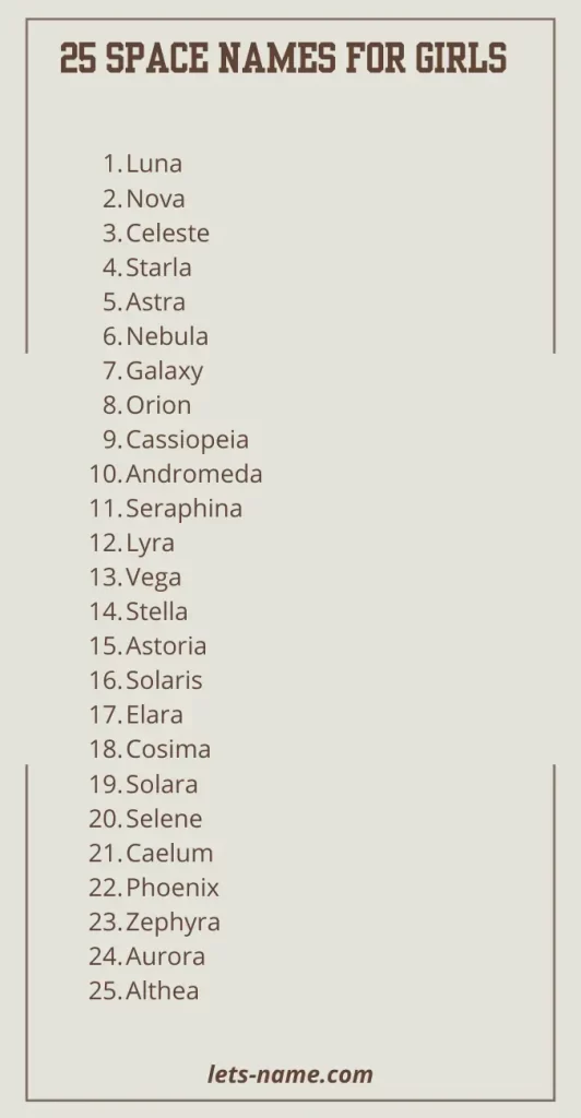 space names for girls